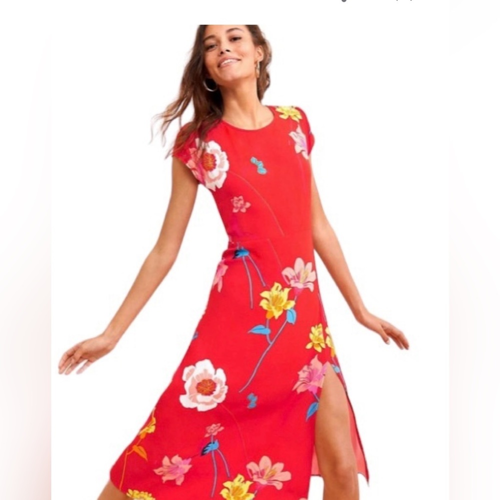 Loft Red Cap Sleeve Midi Dress